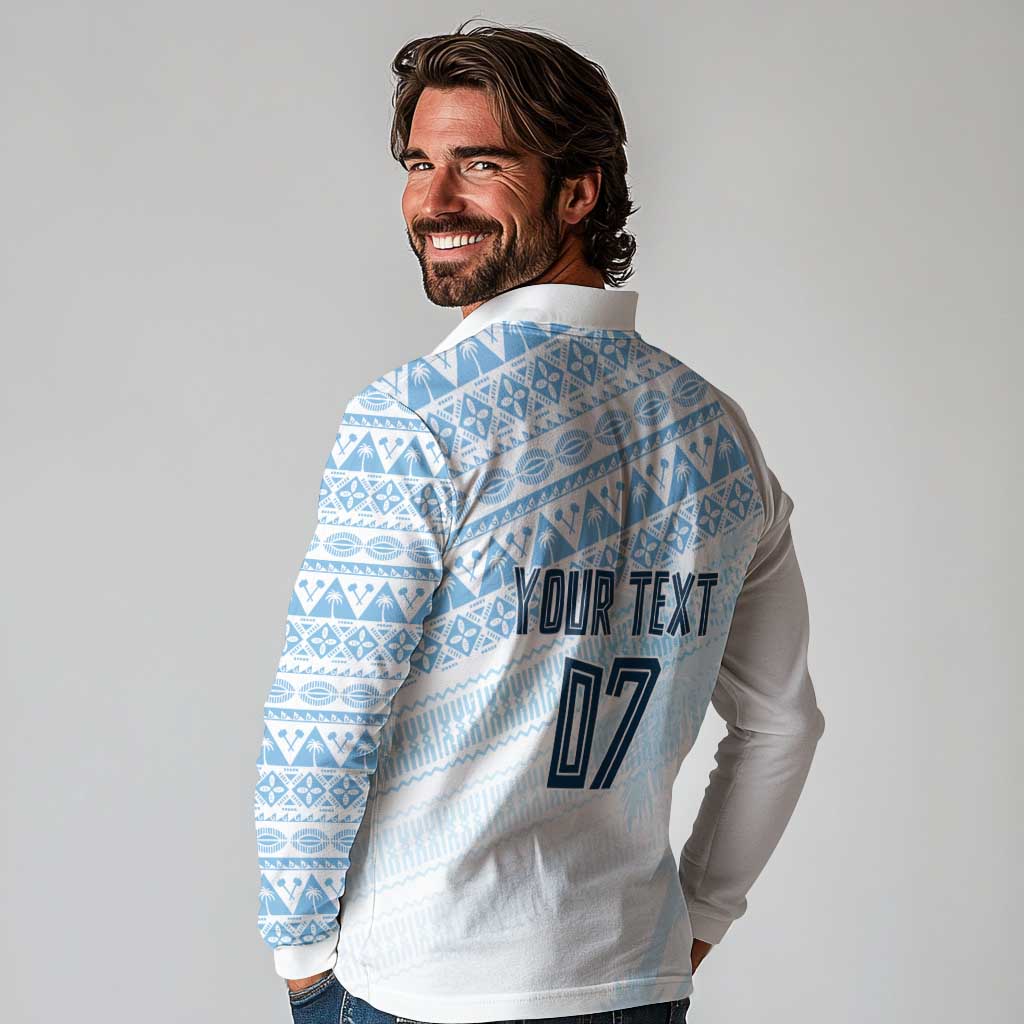 Fiji Rugby Custom Kaiviti Masi Long Sleeve Polo Shirt Turquoise - Polynesian Pride