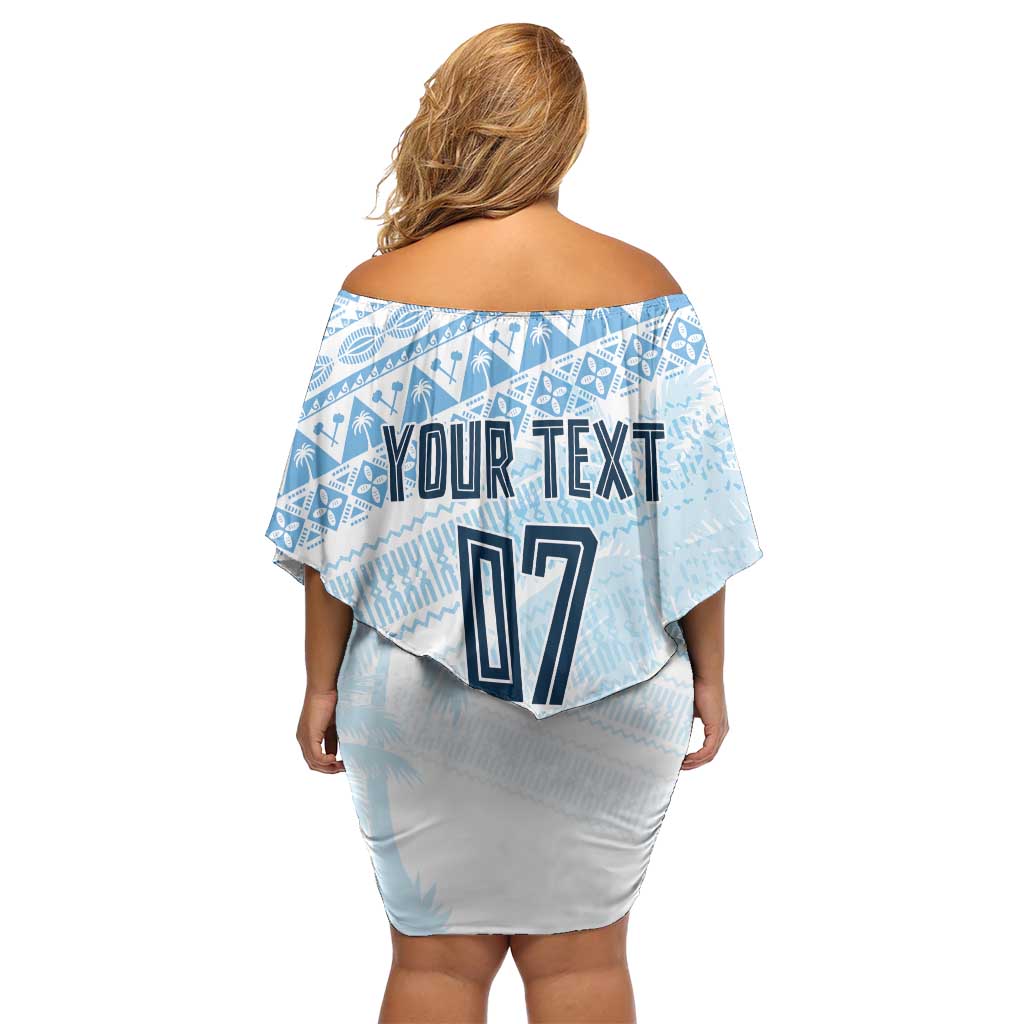 Fiji Rugby Custom Kaiviti Masi Off Shoulder Short Dress Turquoise - Polynesian Pride