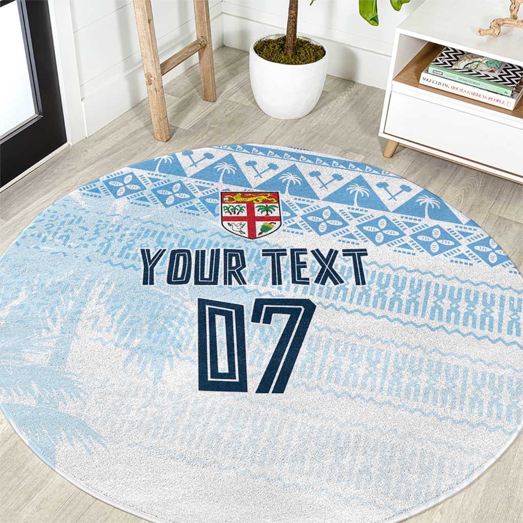 Fiji Rugby Custom Kaiviti Masi Round Carpet Turquoise - Polynesian Pride