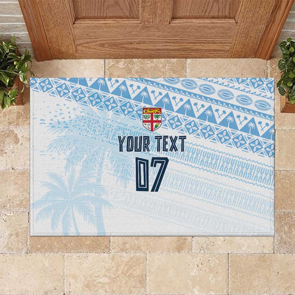 Fiji Rugby Custom Kaiviti Masi Rubber Doormat Turquoise - Polynesian Pride