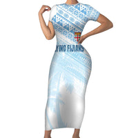 Fiji Rugby Custom Kaiviti Masi Short Sleeve Bodycon Dress Turquoise - Polynesian Pride