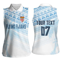 Fiji Rugby Custom Kaiviti Masi Women Sleeveless Polo Shirt Turquoise - Polynesian Pride