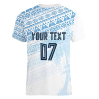 Fiji Rugby Custom Kaiviti Masi Women V-Neck T-Shirt Turquoise - Polynesian Pride