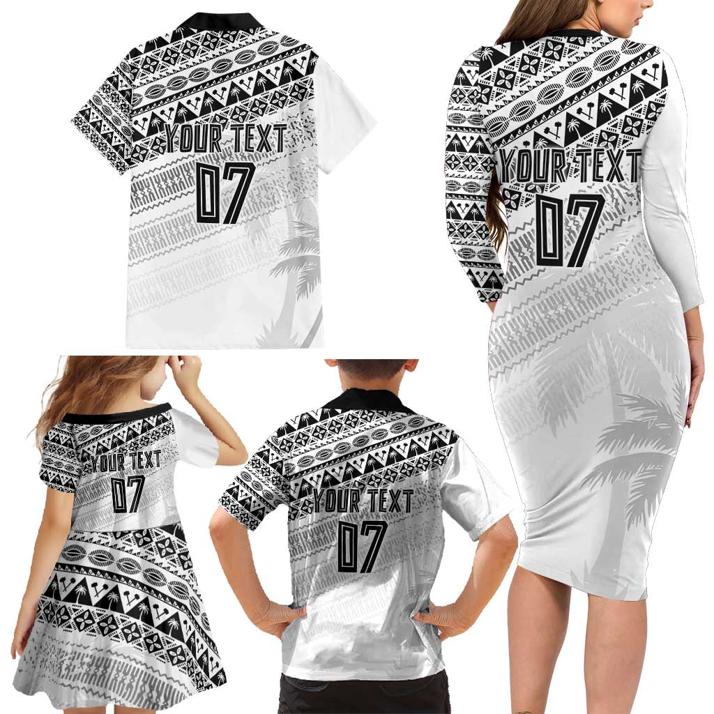 Fiji Rugby Custom Kaiviti Masi Family Matching Long Sleeve Bodycon Dress and Hawaiian Shirt Black - Polynesian Pride