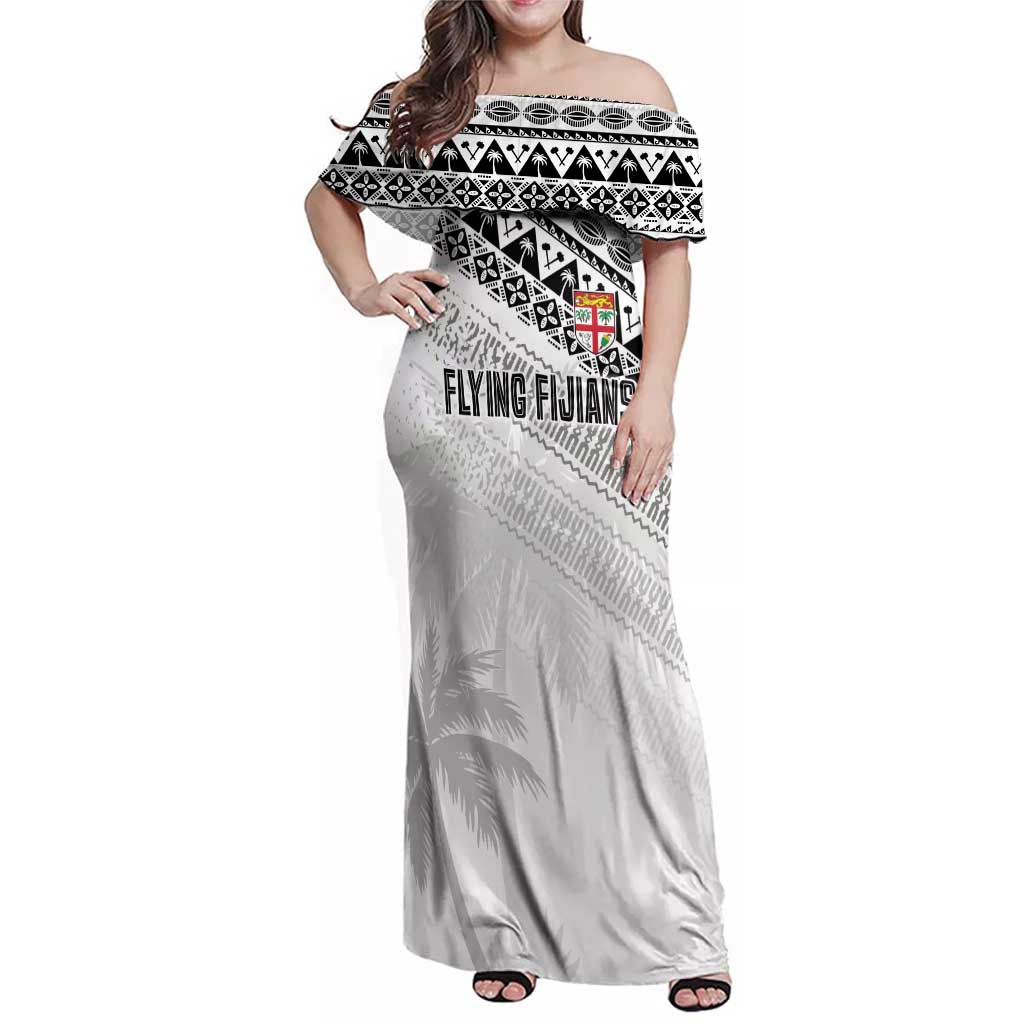 Fiji Rugby Custom Kaiviti Masi Family Matching Off Shoulder Maxi Dress and Hawaiian Shirt Black - Polynesian Pride