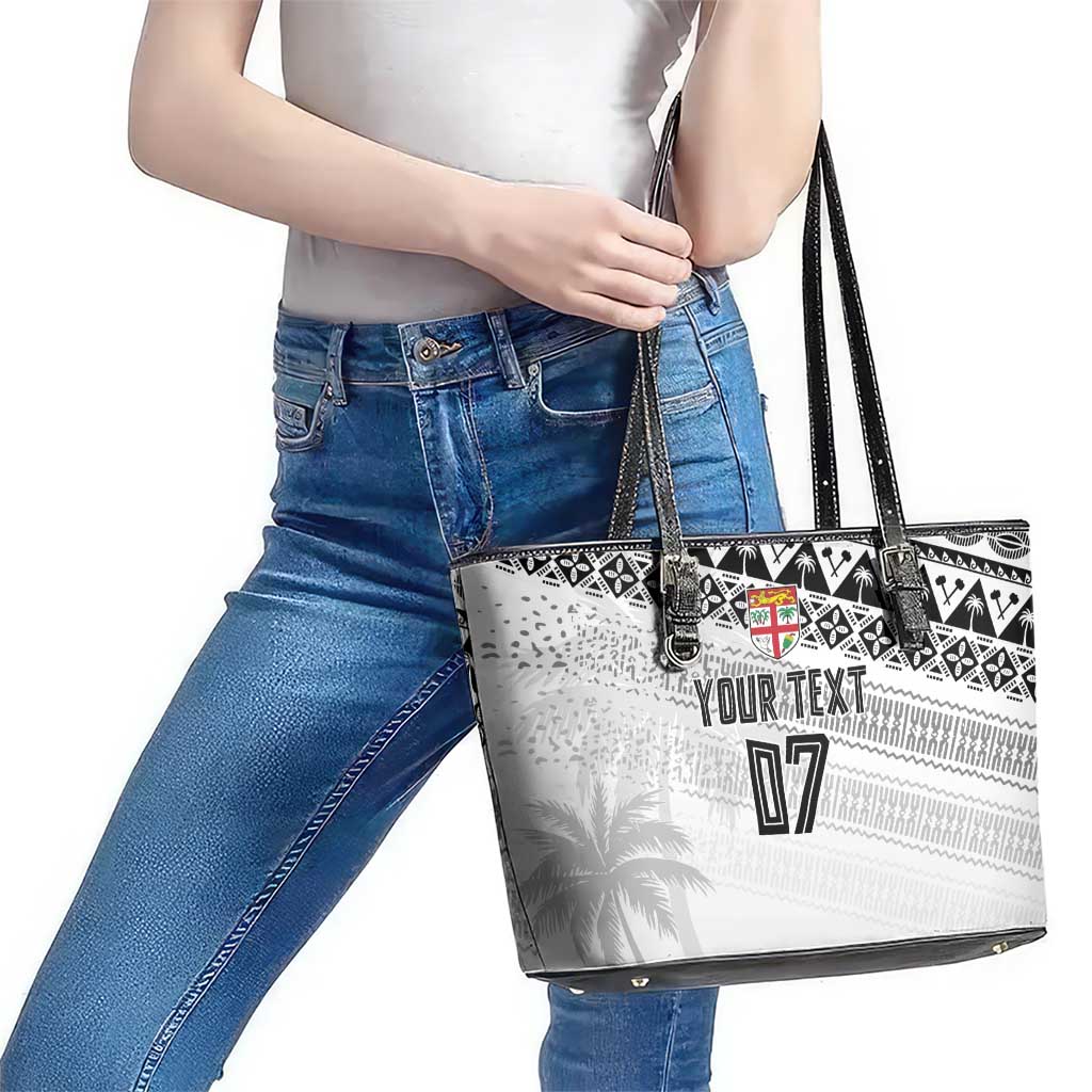 Fiji Rugby Custom Kaiviti Masi Leather Tote Bag Black - Polynesian Pride