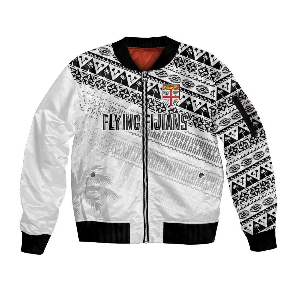 Fiji Rugby Custom Kaiviti Masi Sleeve Zip Bomber Jacket Black - Polynesian Pride