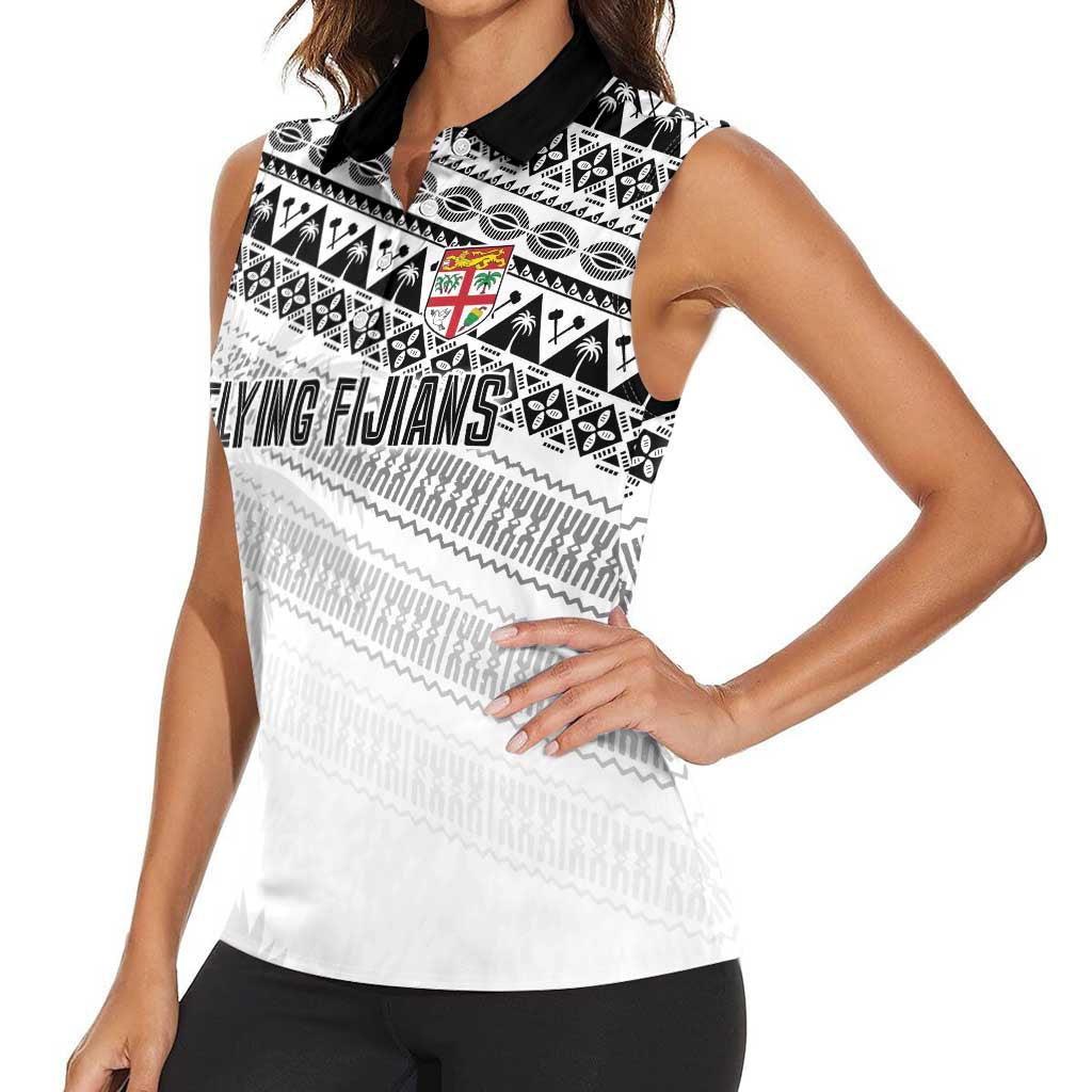 Fiji Rugby Custom Kaiviti Masi Women Sleeveless Polo Shirt Black - Polynesian Pride