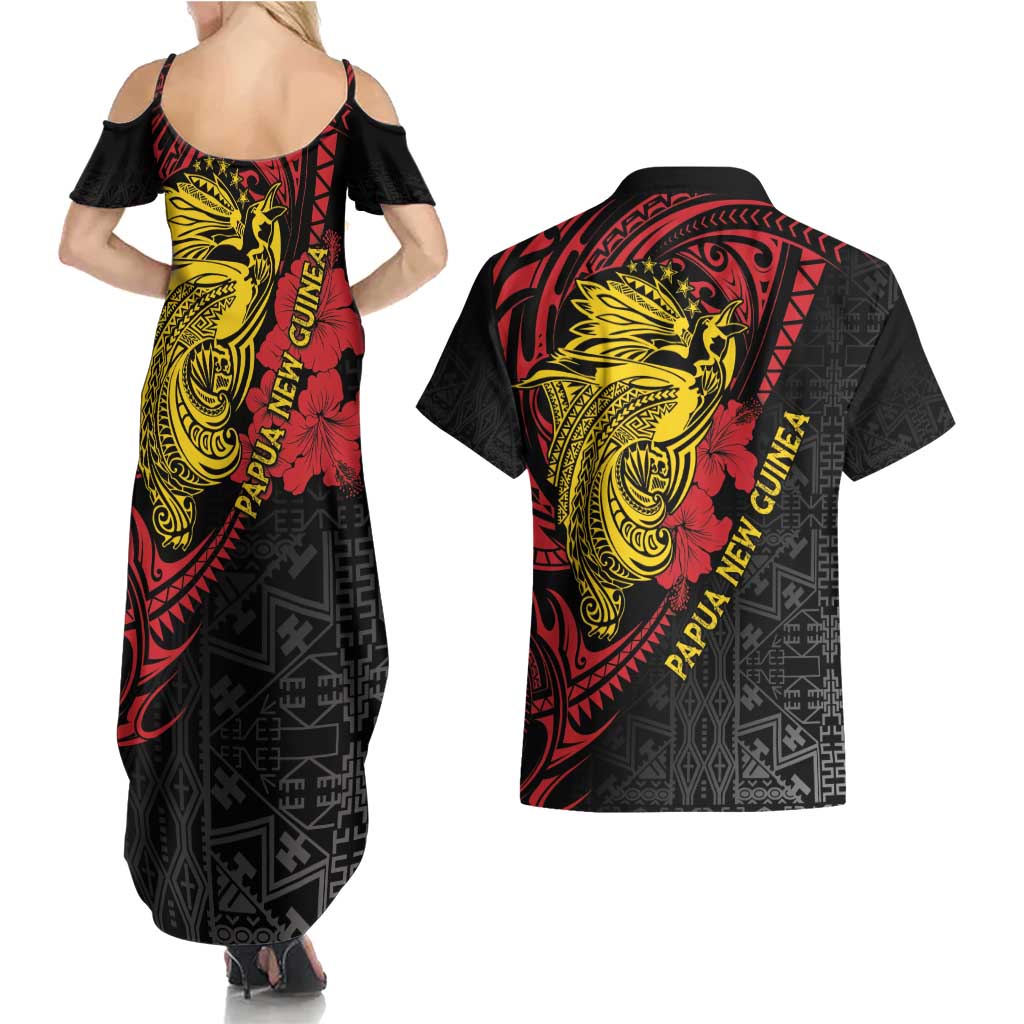 Papua New Guinea 49th Independence Day Couples Matching Summer Maxi Dress and Hawaiian Shirt Motuan Revareva Bird-of-Paradise