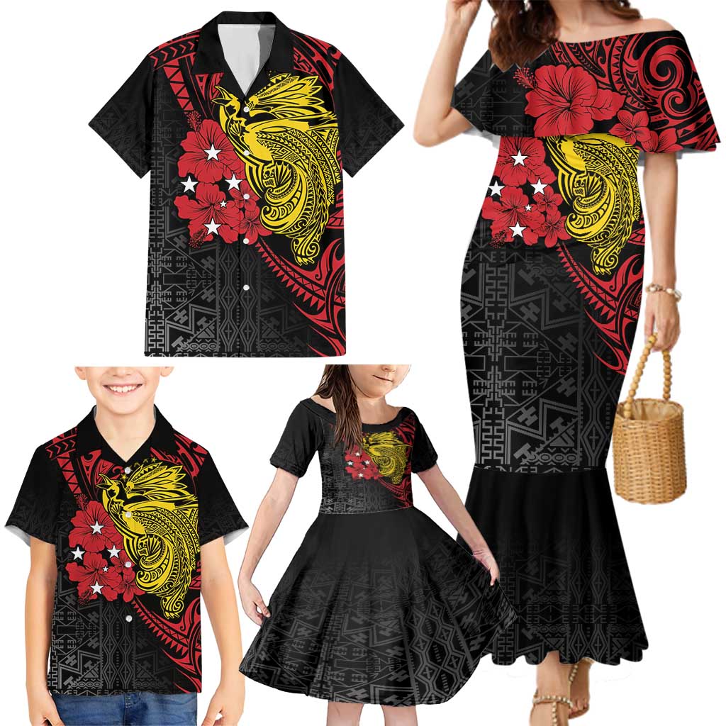 Papua New Guinea 49th Independence Day Family Matching Mermaid Dress and Hawaiian Shirt Motuan Revareva Bird-of-Paradise