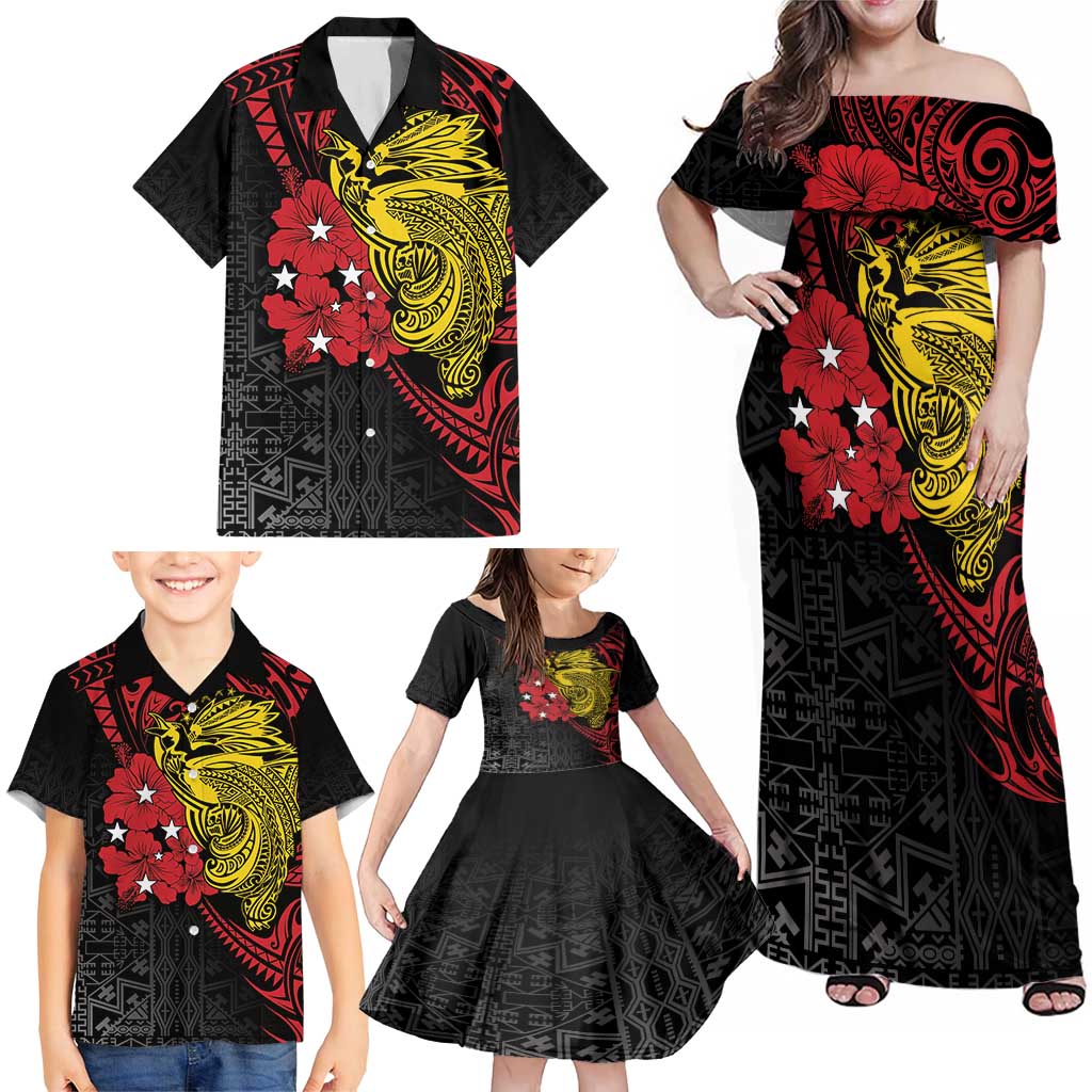 Papua New Guinea 49th Independence Day Family Matching Off Shoulder Maxi Dress and Hawaiian Shirt Motuan Revareva Bird-of-Paradise