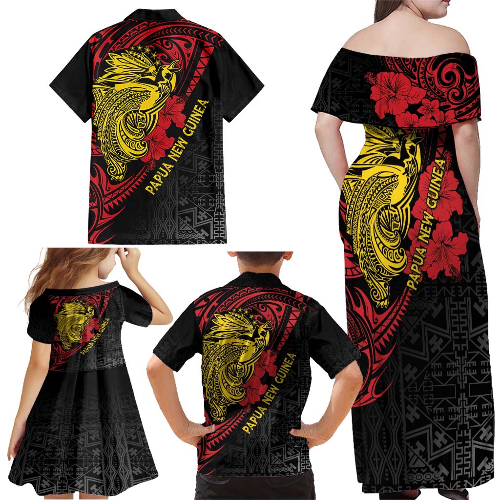 Papua New Guinea 49th Independence Day Family Matching Off Shoulder Maxi Dress and Hawaiian Shirt Motuan Revareva Bird-of-Paradise