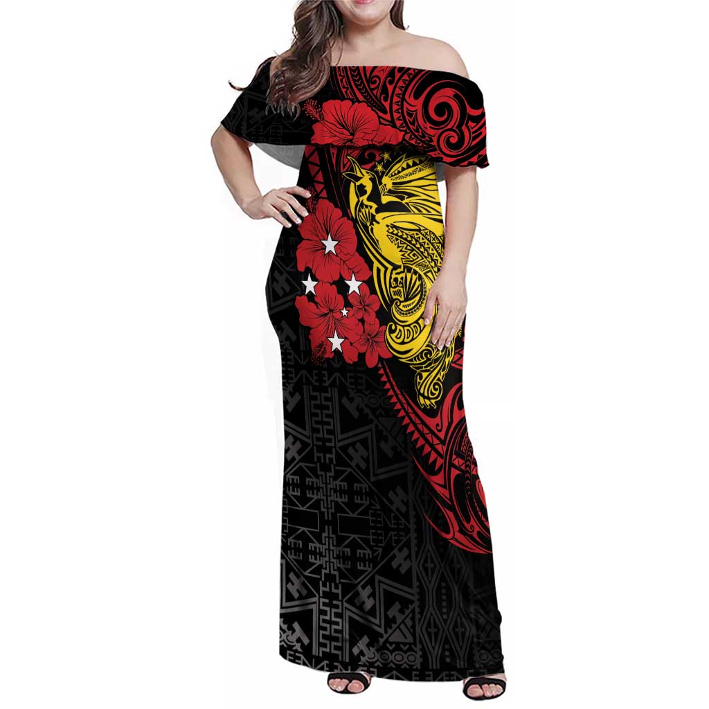Papua New Guinea 49th Independence Day Family Matching Off Shoulder Maxi Dress and Hawaiian Shirt Motuan Revareva Bird-of-Paradise