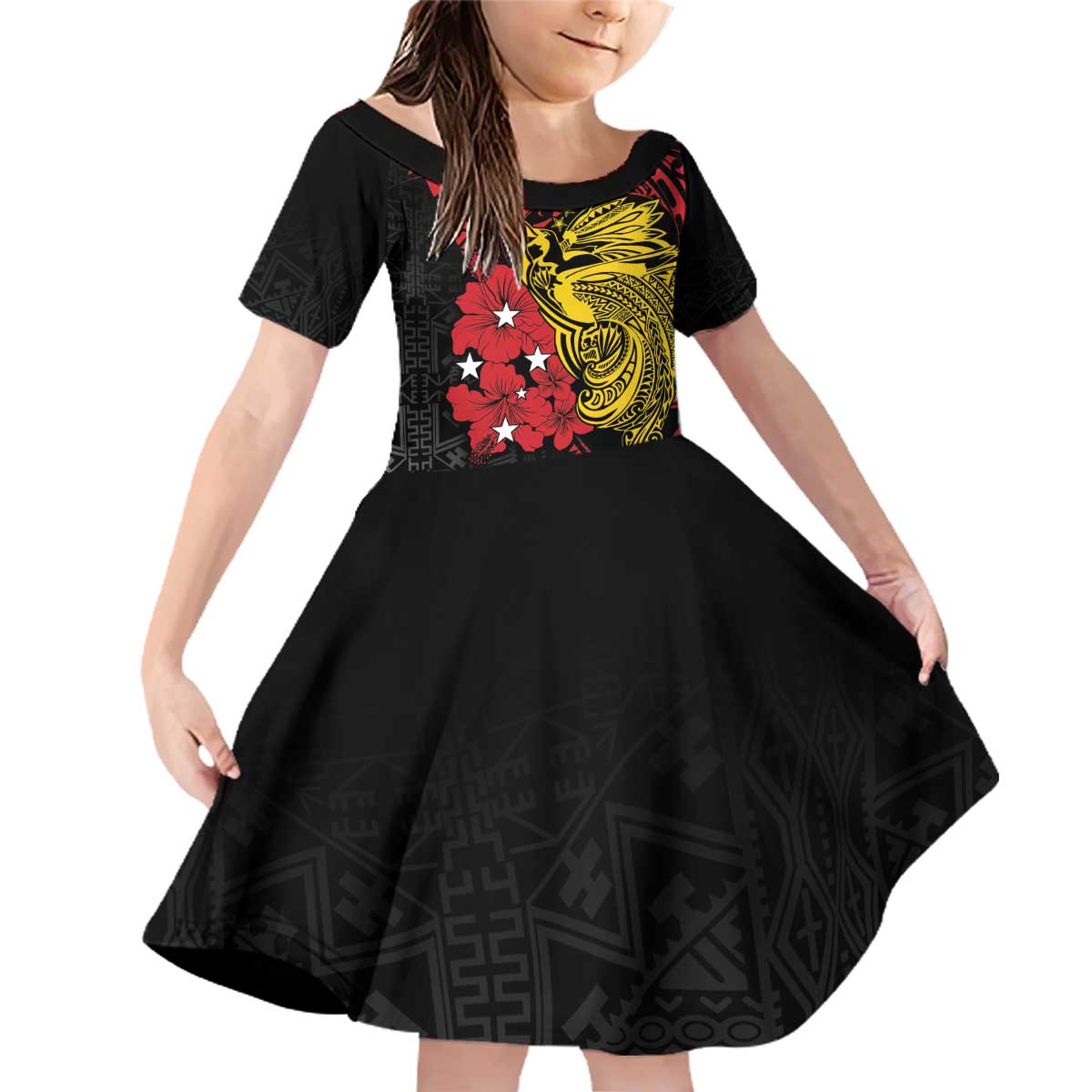 Papua New Guinea 49th Independence Day Family Matching Off Shoulder Short Dress and Hawaiian Shirt Motuan Revareva Bird-of-Paradise