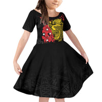 Papua New Guinea 49th Independence Day Family Matching Off Shoulder Short Dress and Hawaiian Shirt Motuan Revareva Bird-of-Paradise