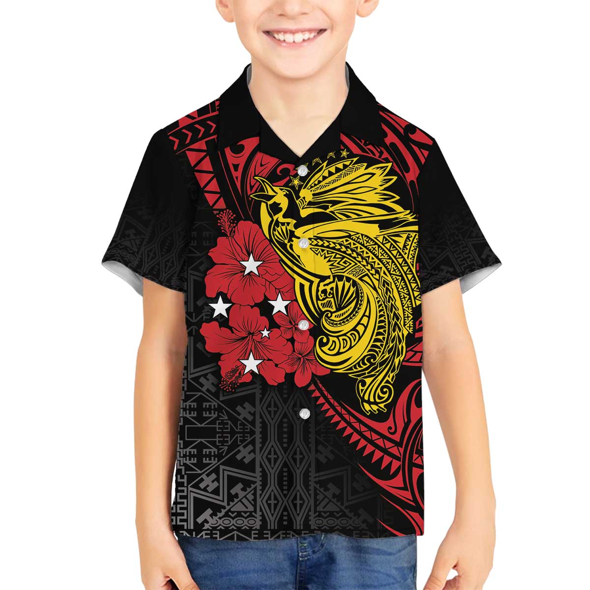 Papua New Guinea 49th Independence Day Family Matching Off Shoulder Short Dress and Hawaiian Shirt Motuan Revareva Bird-of-Paradise