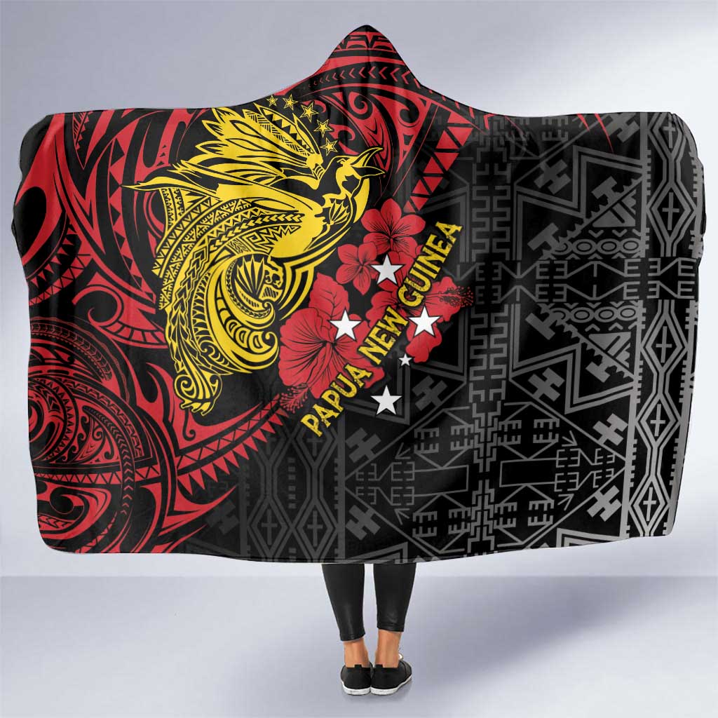 Papua New Guinea 49th Independence Day Hooded Blanket Motuan Revareva Bird-of-Paradise LT7 One Size Black - Polynesian Pride