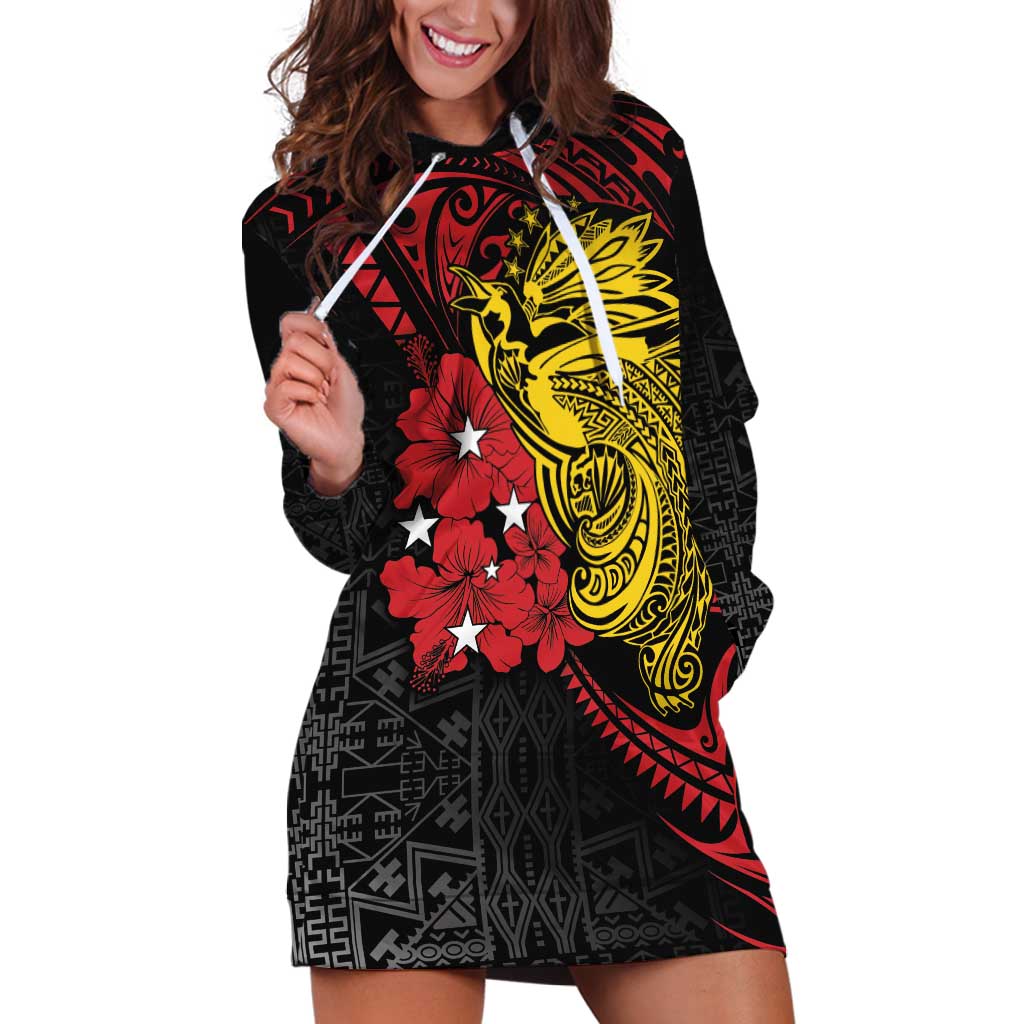 Papua New Guinea 49th Independence Day Hoodie Dress Motuan Revareva Bird-of-Paradise LT7 Black - Polynesian Pride