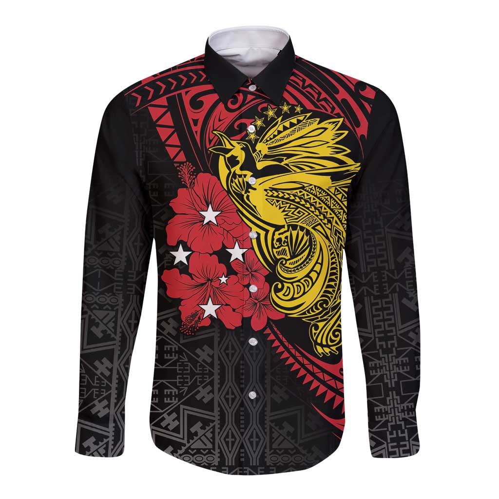 Papua New Guinea 49th Independence Day Long Sleeve Button Shirt Motuan Revareva Bird-of-Paradise