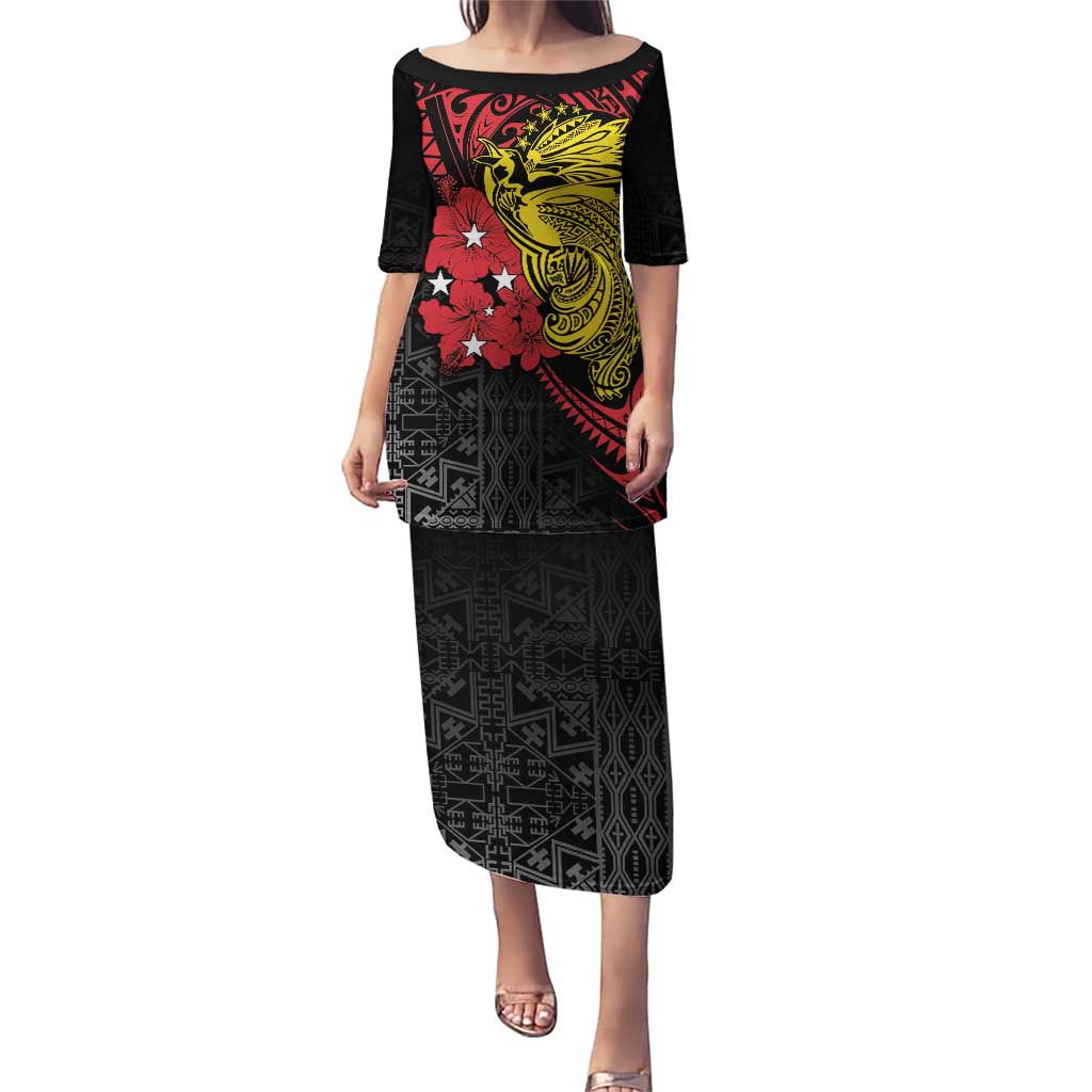 Papua New Guinea 49th Independence Day Puletasi Motuan Revareva Bird-of-Paradise LT7 Long Dress Black - Polynesian Pride