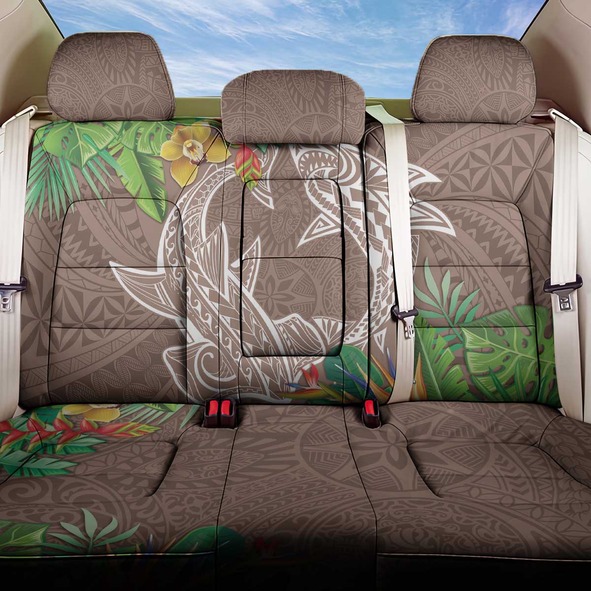 Polynesia Back Car Seat Cover Sharks Duo Tropical Brown