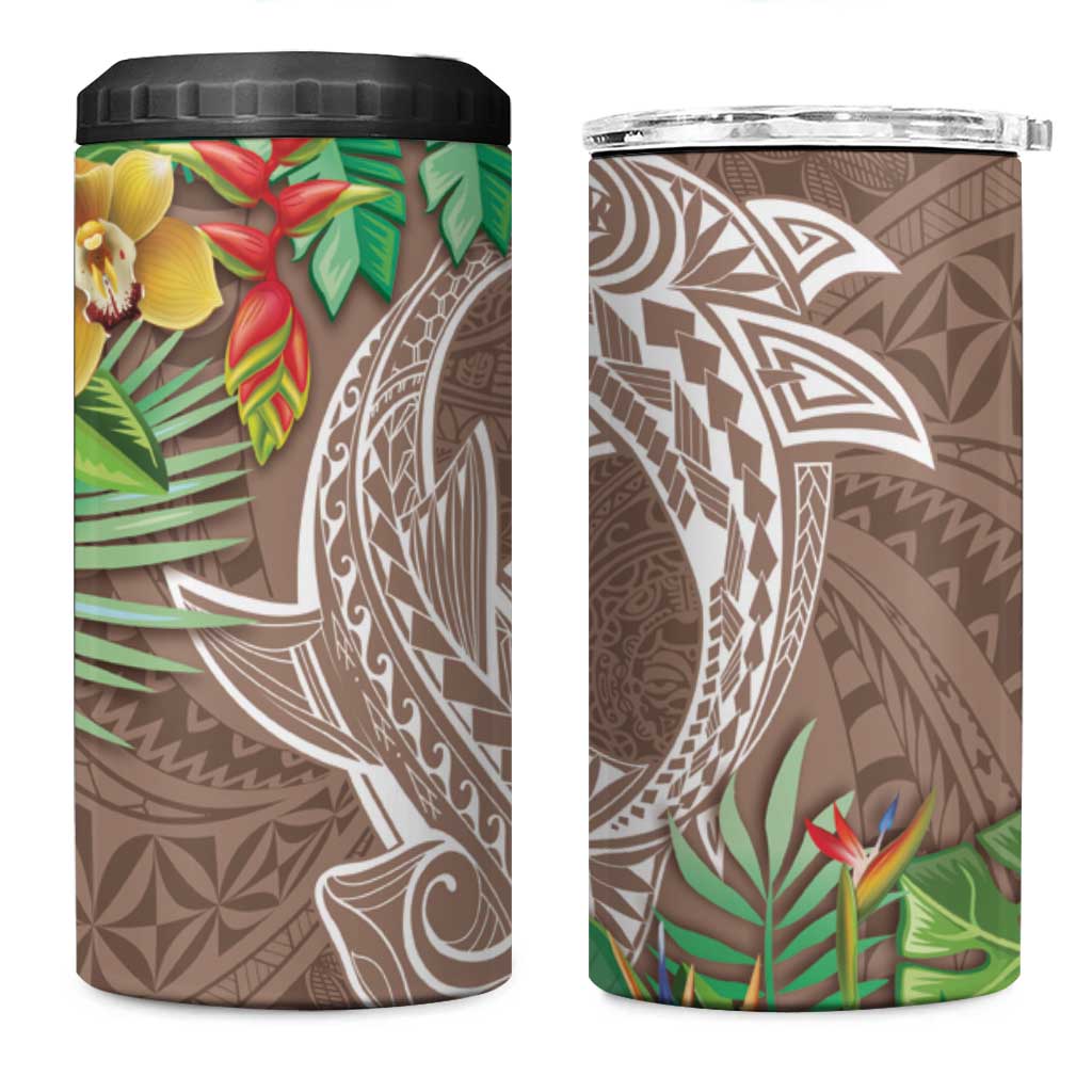 Polynesia 4 in 1 Can Cooler Tumbler Sharks Duo Tropical Brown LT7 One Size: 16 oz Brown - Polynesian Pride