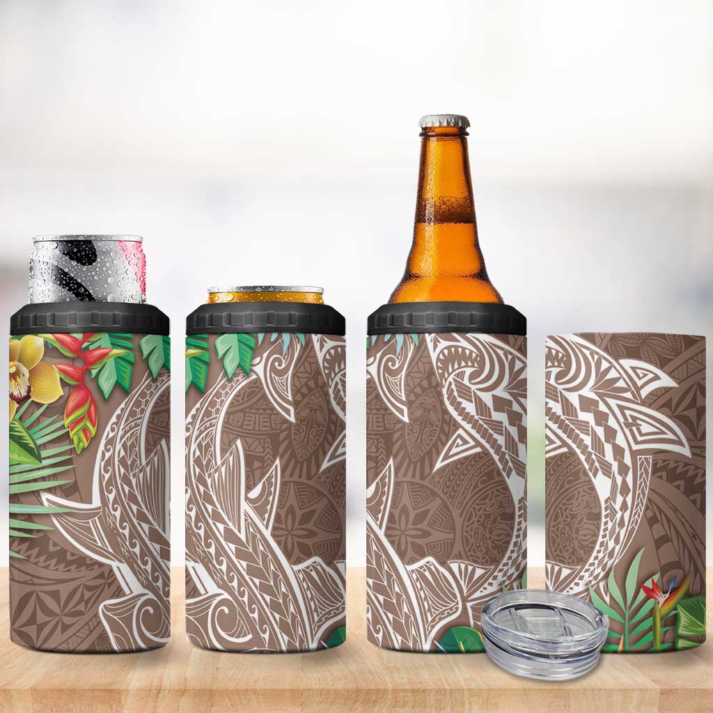 Polynesia 4 in 1 Can Cooler Tumbler Sharks Duo Tropical Brown LT7 - Polynesian Pride