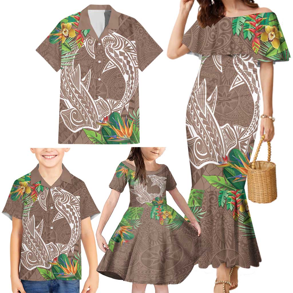 Polynesia Family Matching Mermaid Dress and Hawaiian Shirt Sharks Duo Tropical Brown LT7 - Polynesian Pride