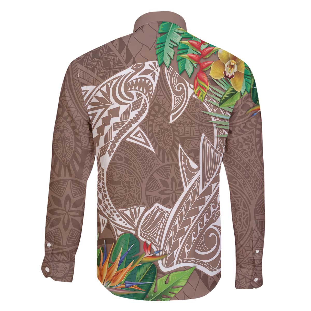 Polynesia Family Matching Off Shoulder Short Dress and Hawaiian Shirt Sharks Duo Tropical Brown LT7 - Polynesian Pride
