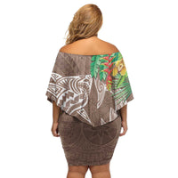 Polynesia Family Matching Off Shoulder Short Dress and Hawaiian Shirt Sharks Duo Tropical Brown LT7 - Polynesian Pride