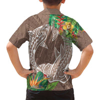 Polynesia Family Matching Summer Maxi Dress and Hawaiian Shirt Sharks Duo Tropical Brown LT7 - Polynesian Pride