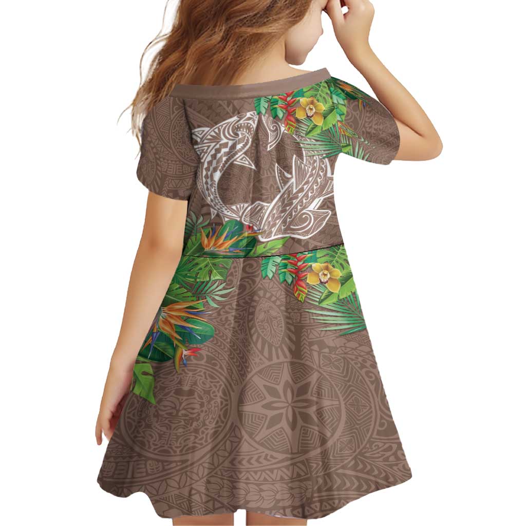 Polynesia Family Matching Summer Maxi Dress and Hawaiian Shirt Sharks Duo Tropical Brown LT7 - Polynesian Pride