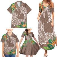 Polynesia Family Matching Summer Maxi Dress and Hawaiian Shirt Sharks Duo Tropical Brown LT7 - Polynesian Pride