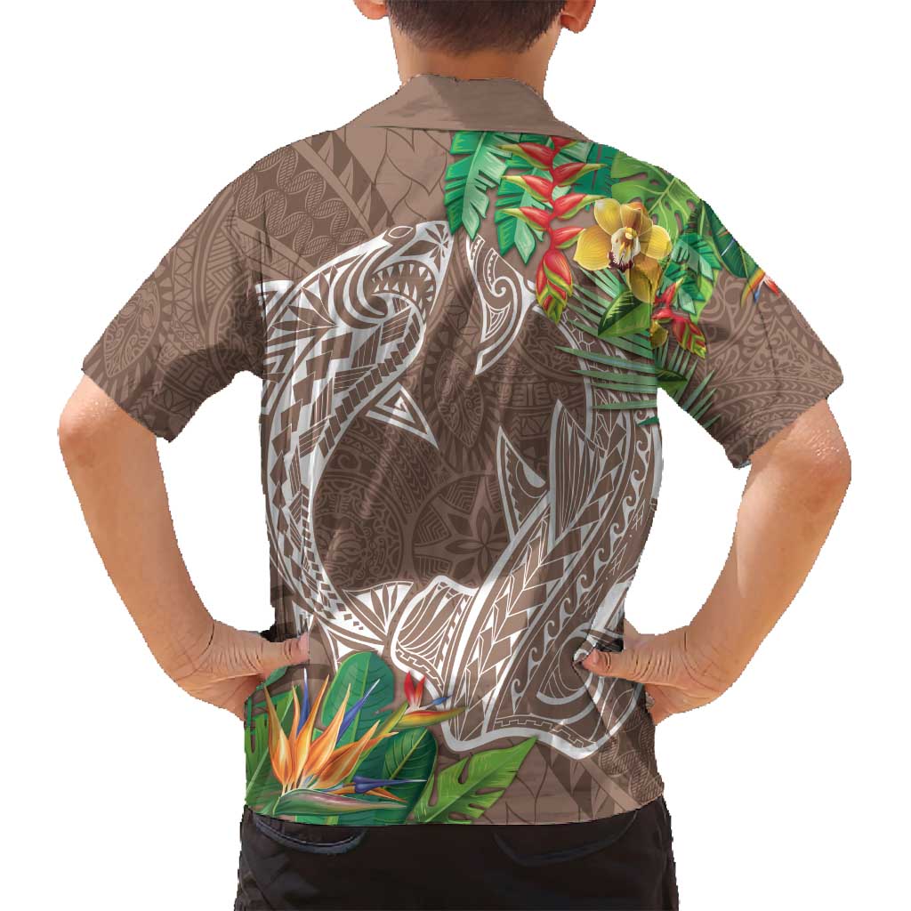 Polynesia Family Matching Tank Maxi Dress and Hawaiian Shirt Sharks Duo Tropical Brown LT7 - Polynesian Pride