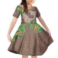 Polynesia Family Matching Tank Maxi Dress and Hawaiian Shirt Sharks Duo Tropical Brown LT7 Daughter's Dress Brown - Polynesian Pride