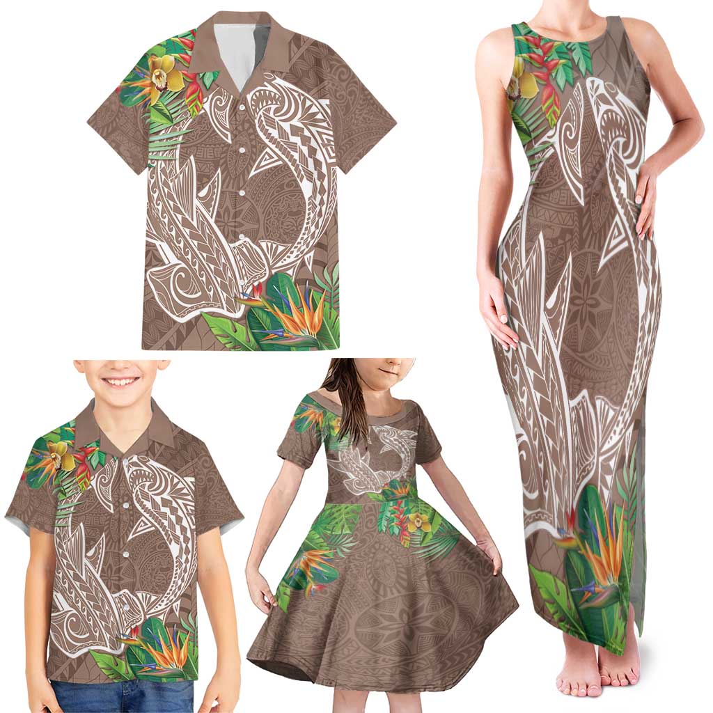 Polynesia Family Matching Tank Maxi Dress and Hawaiian Shirt Sharks Duo Tropical Brown LT7 - Polynesian Pride