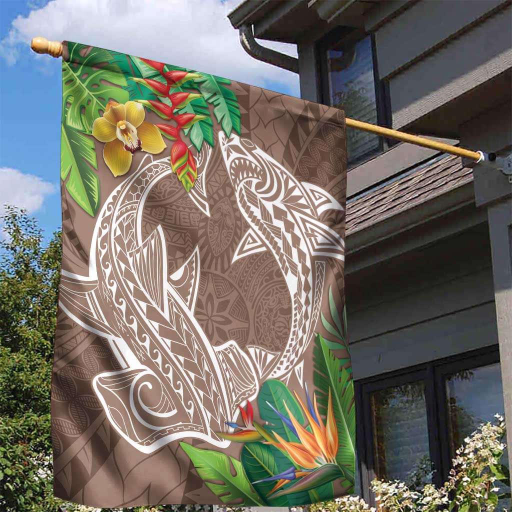 Polynesia Garden Flag Sharks Duo Tropical Brown LT7 - Polynesian Pride