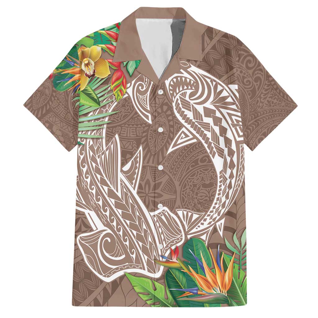 Polynesia Hawaiian Shirt Sharks Duo Tropical Brown LT7 Brown - Polynesian Pride