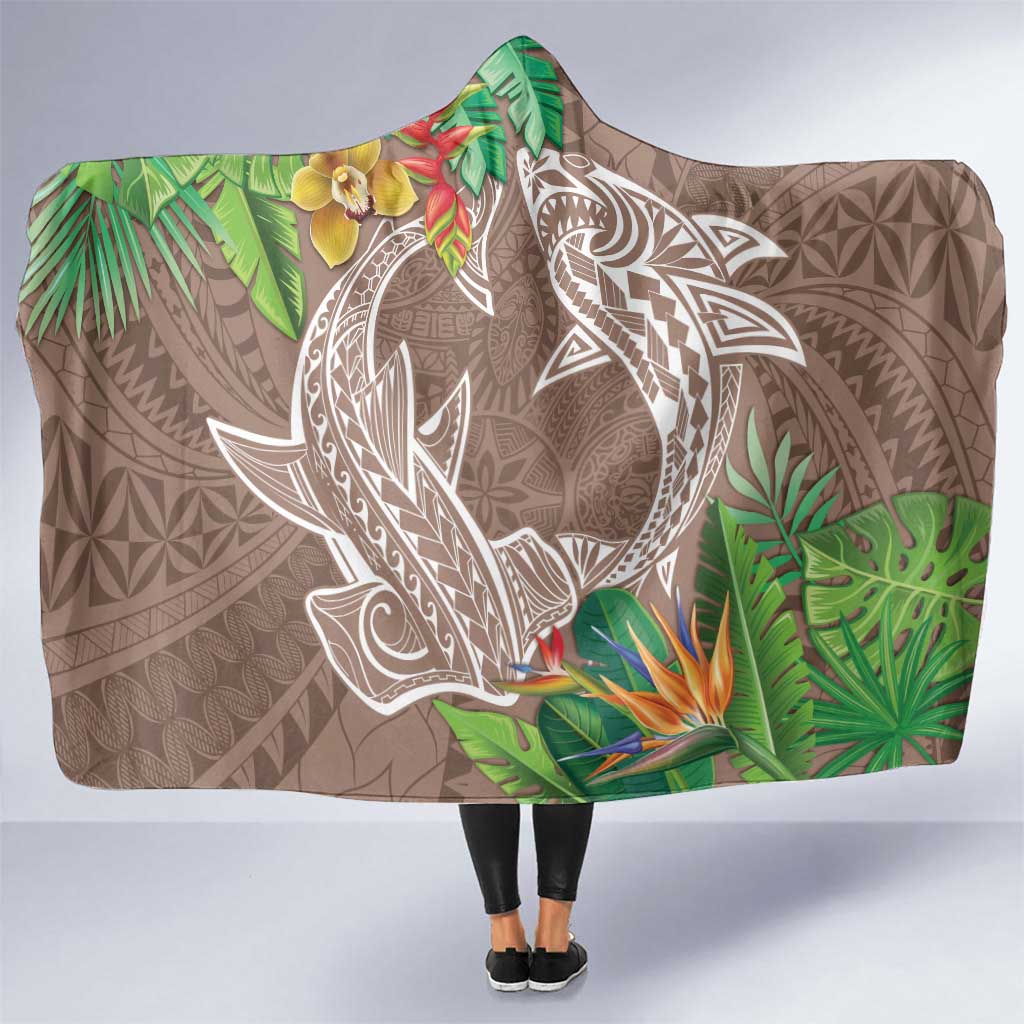 Polynesia Hooded Blanket Sharks Duo Tropical Brown