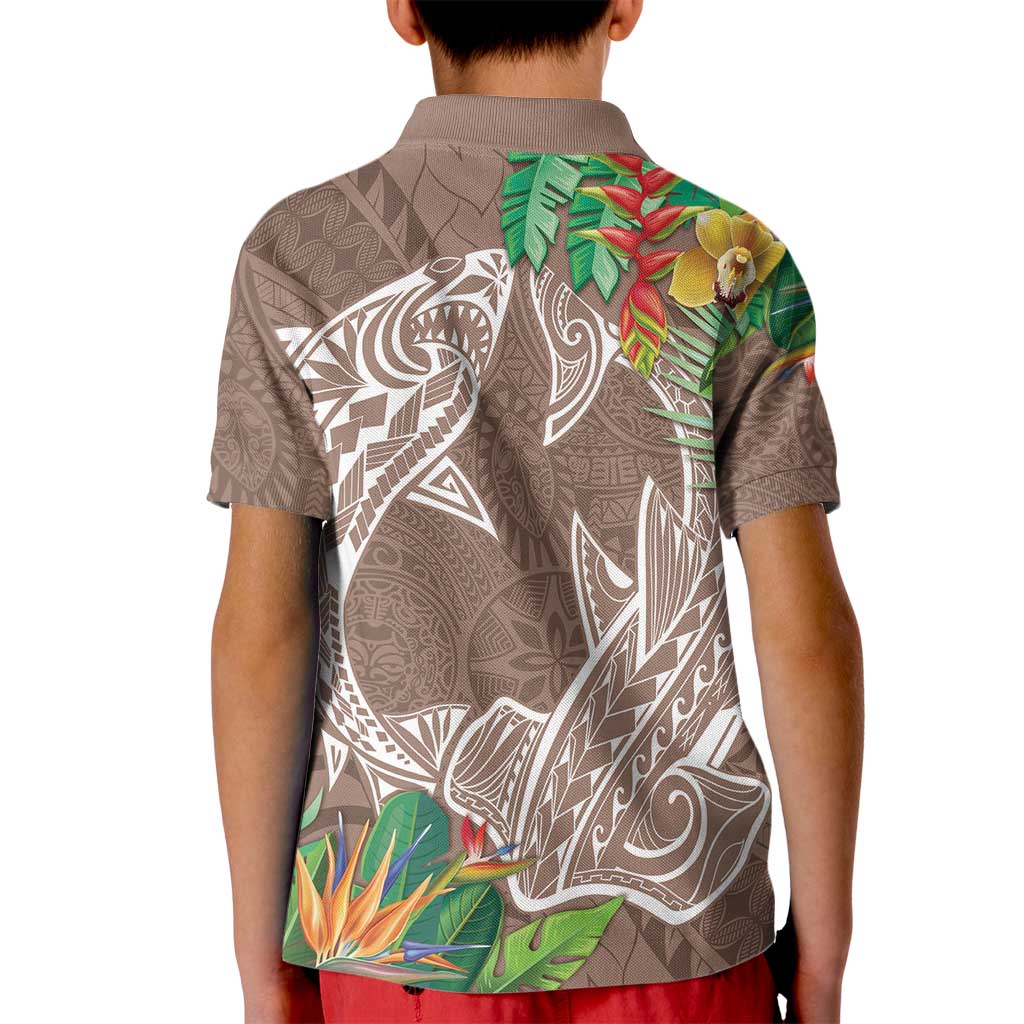 Polynesia Kid Polo Shirt Sharks Duo Tropical Brown