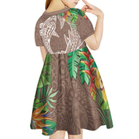 Polynesia Kid Short Sleeve Dress Sharks Duo Tropical Brown