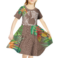 Polynesia Kid Short Sleeve Dress Sharks Duo Tropical Brown