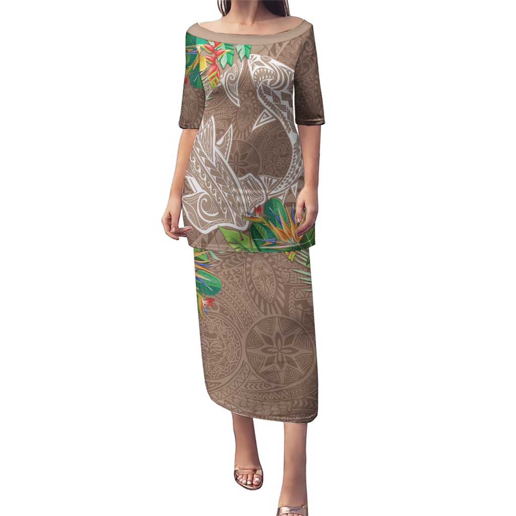 Polynesia Puletasi Sharks Duo Tropical Brown LT7 Long Dress Brown - Polynesian Pride