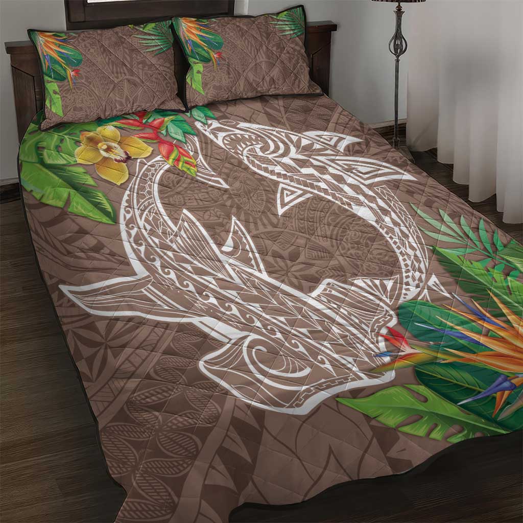 Polynesia Quilt Bed Set Sharks Duo Tropical Brown LT7 Brown - Polynesian Pride