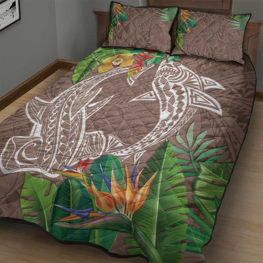 Polynesia Quilt Bed Set Sharks Duo Tropical Brown LT7 - Polynesian Pride