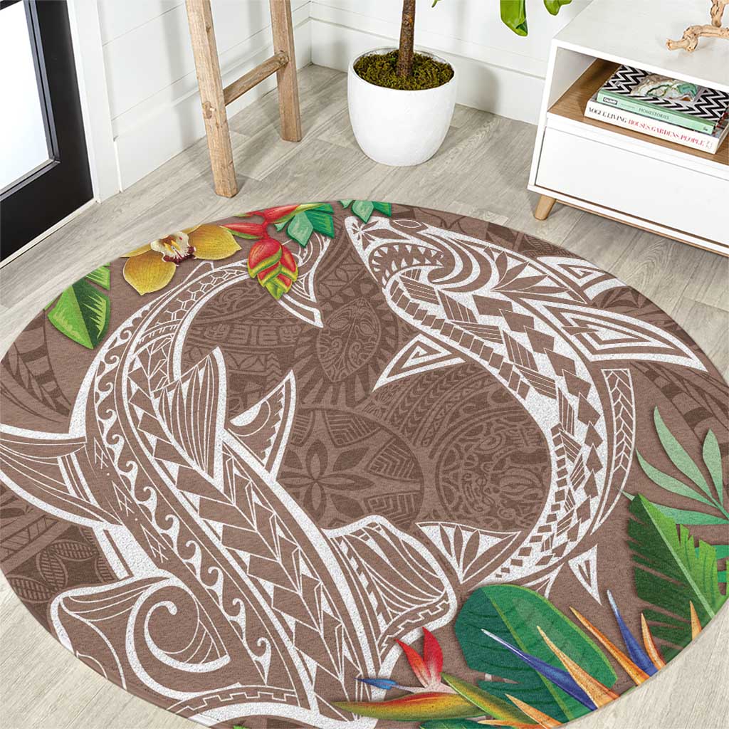 Polynesia Round Carpet Sharks Duo Tropical Brown