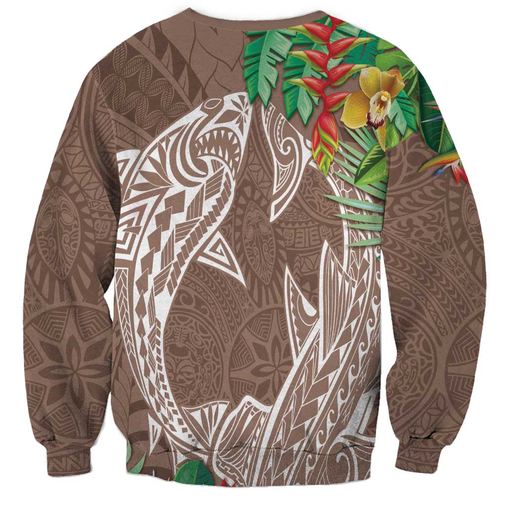 Polynesia Sweatshirt Sharks Duo Tropical Brown LT7 - Polynesian Pride