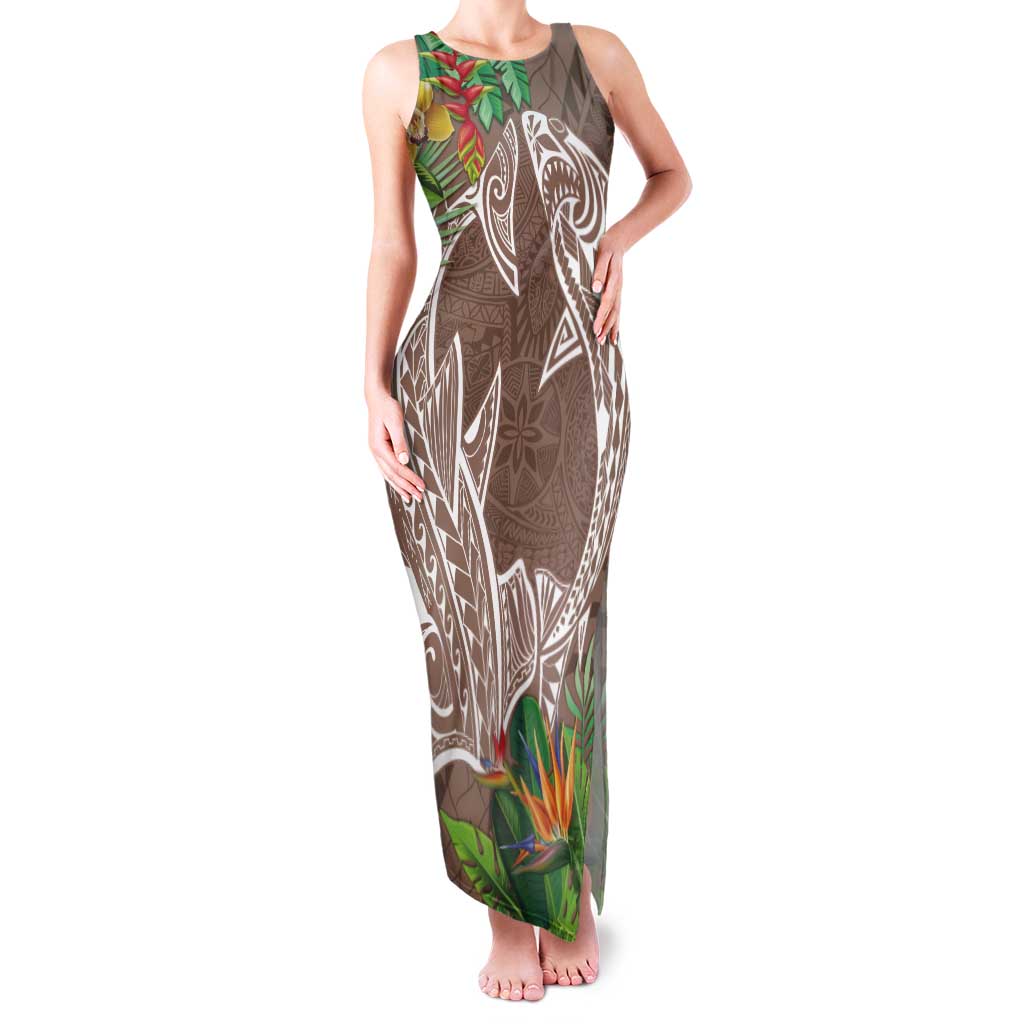 Polynesia Tank Maxi Dress Sharks Duo Tropical Brown LT7 Women Brown - Polynesian Pride