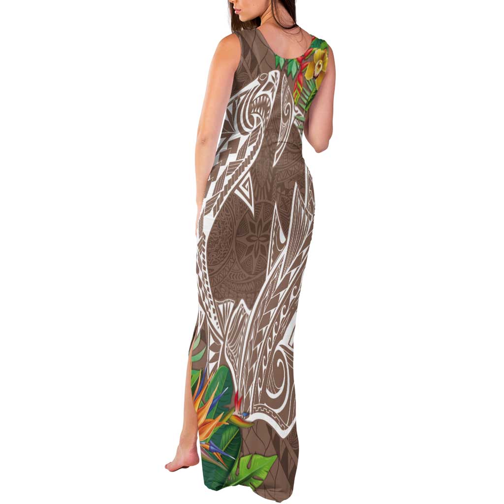 Polynesia Tank Maxi Dress Sharks Duo Tropical Brown LT7 - Polynesian Pride