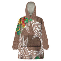 Polynesia Wearable Blanket Hoodie Sharks Duo Tropical Brown LT7 One Size Brown - Polynesian Pride